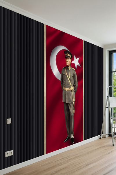 dreamwall Askeri Üniformalı Atatürk Portresi ve Türk Bayrağı Desenli Tek Parç...