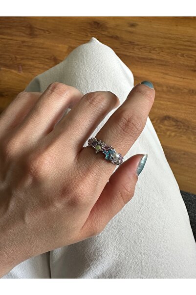ringbox Silver Color Multi-Colored Zircon Stone Crisp Ring