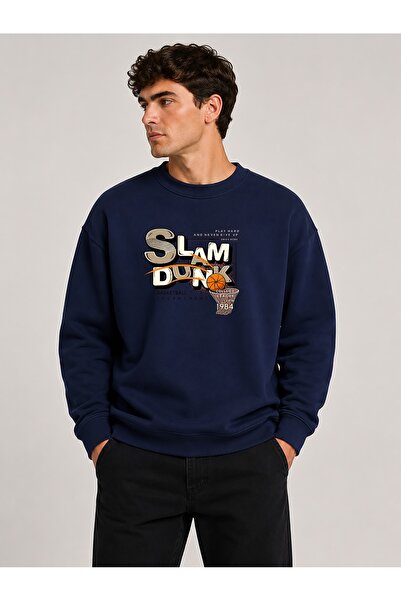 herkesemoda Slam Dunk Print Detailed Crew Neck 2-Thread Sweatshirt