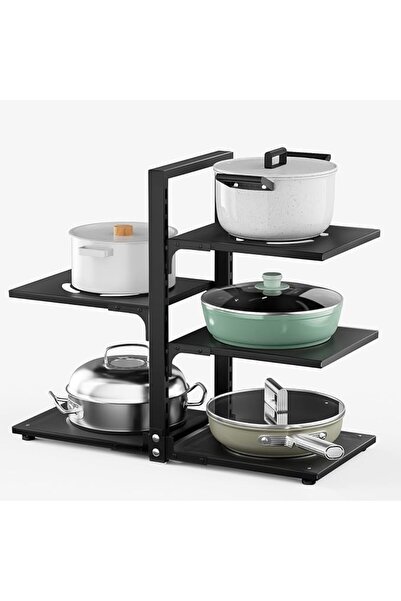 GENERAL Pots and Pans Organiser Rack, 3 Tier /3+2 Tier Adjustable Non-slip Di...