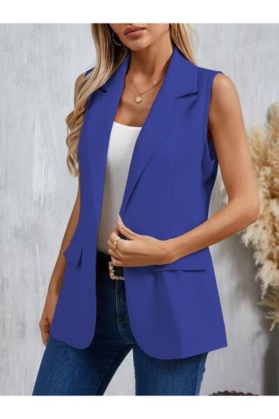 Simala Women's Sleeveless Collared Front Single Button Atlas Jacket