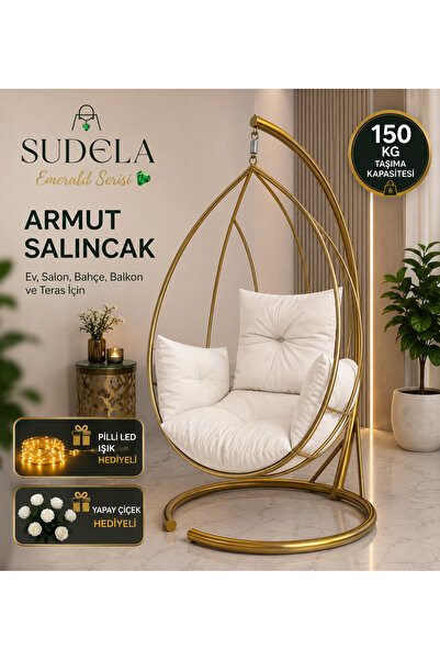 SUDELA Emerald Serisi Premium Armut Salıncak | Ev, Salon, Bahçe, Balkon ve Te...