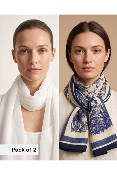 REDTAG Women Assorted Solid and Printed Set of 2 Scarves
