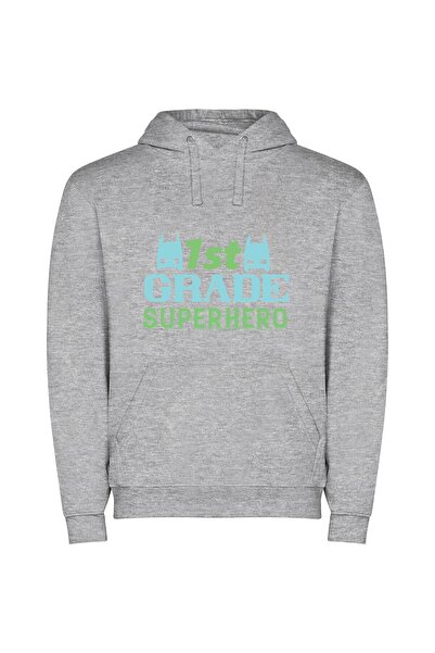 iLovePrints Superhero Art Grade One Φούτερ με κουκούλα σε χρώμα Γκρι