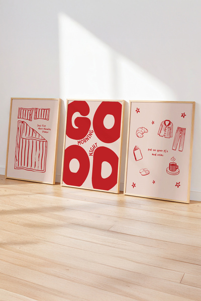 esnipix Good Morning Good Night Poster Seti | 3'lü Minimal Yatak Odası Poster...