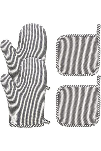 SYOSI 4-Piece Oven Mitts and Pot Holders Set – Heat Resistant Silicone Non-Sl...