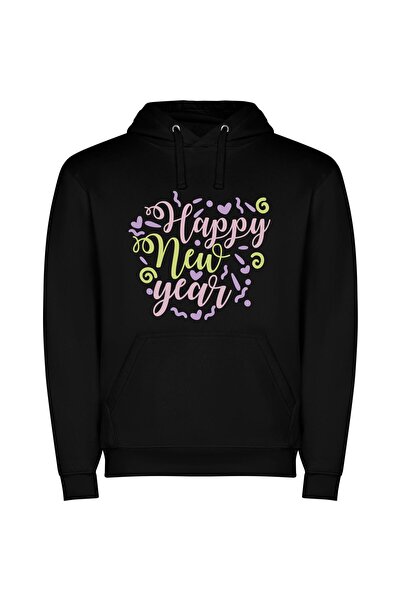 iLovePrints Joyful New Year Delights Φούτερ με κουκούλα σε χρώμα Μαύρο