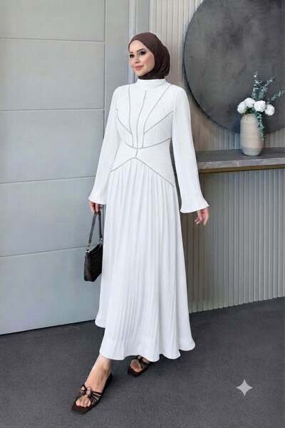 Şule Giyim Dinemis Stone Evening Dress White