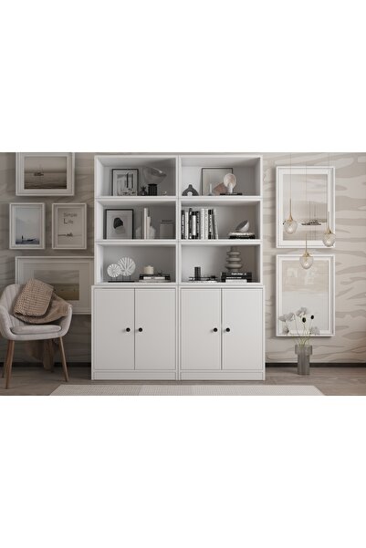 Vivense LEKSA 4 KAPAKLI RAFLI KİTAPLIK 130 CM BEYAZ KTP-1291-Ç