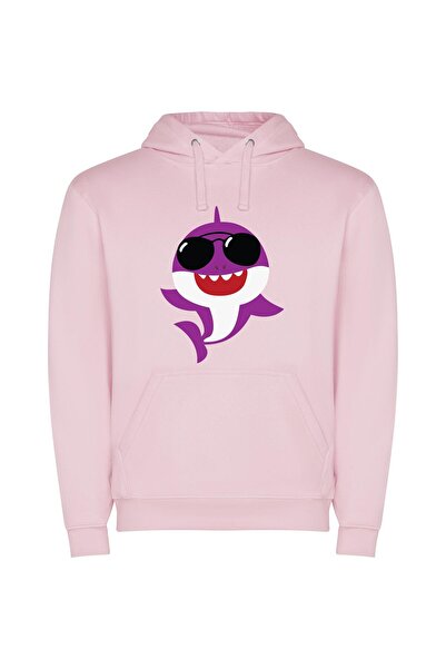 iLovePrints Shark Jamming in Style Φούτερ με κουκούλα σε χρώμα Ροζ