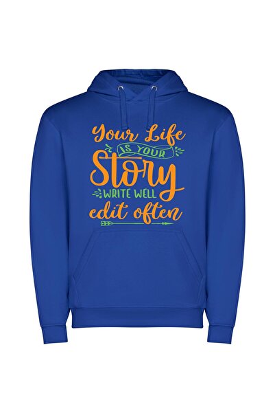 iLovePrints Edit Your Life Story Φούτερ με κουκούλα σε χρώμα Μπλε