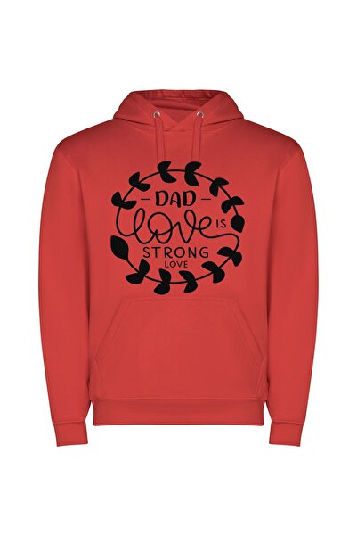 iLovePrints Strong Love, Minimalist Stencil Φούτερ με κουκούλα σε χρώμα Κόκκινο
