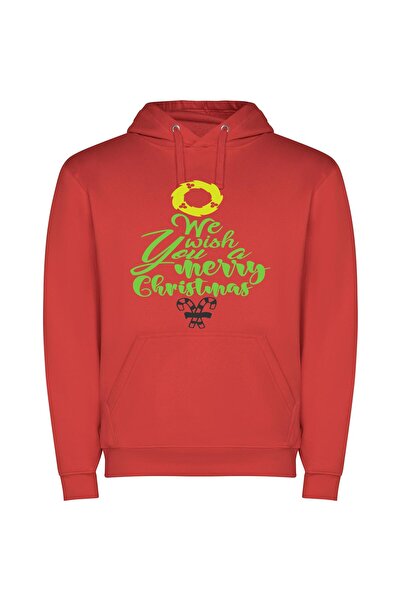 iLovePrints Festive Grinch's Merry Tree Φούτερ με κουκούλα σε χρώμα Κόκκινο