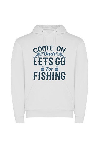 iLovePrints Fishing Fiesta - Let's Go! Φούτερ με κουκούλα σε χρώμα Λευκό