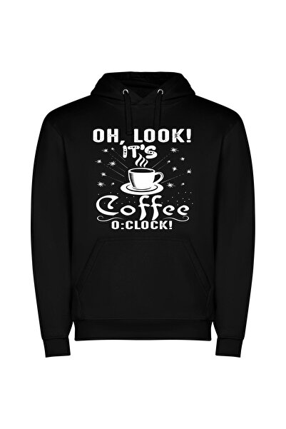 iLovePrints Star-studded Coffee Time Φούτερ με κουκούλα σε χρώμα Μαύρο