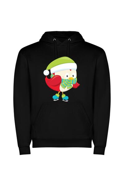 iLovePrints Festive Feathered Friends Φούτερ με κουκούλα σε χρώμα Μαύρο