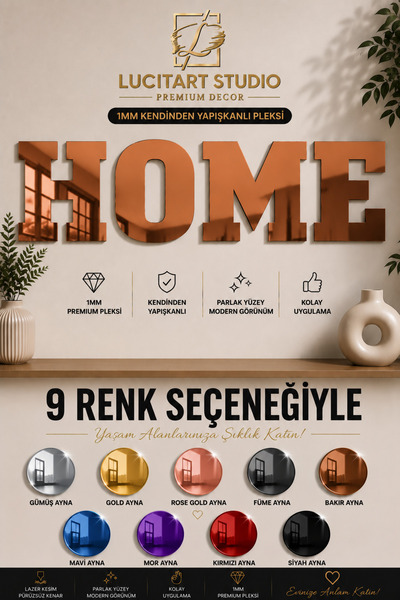 LucitART Studio | HOME Dekoratif Duvar Yazısı | 1 mm Kendinden Yapışkanlı Ayn...