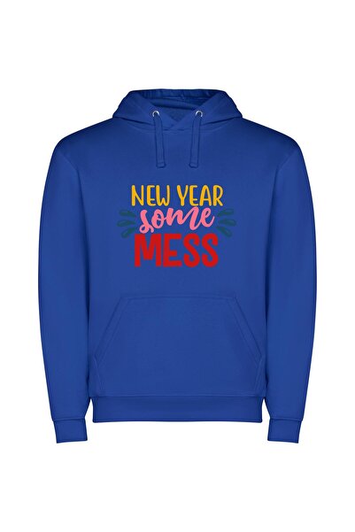 iLovePrints Sparkling Chaos: New Year Φούτερ με κουκούλα σε χρώμα Μπλε