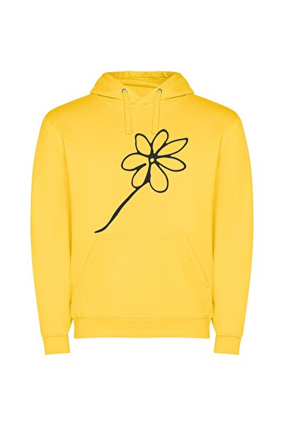iLovePrints Mono Floral Elegance Φούτερ με κουκούλα σε χρώμα Κίτρινο