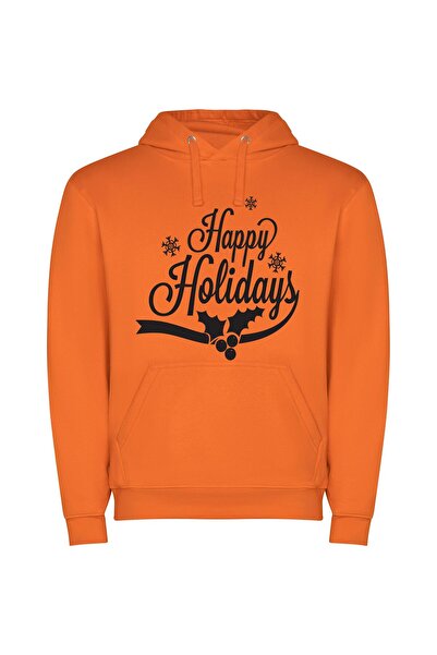 iLovePrints Festive Holly Wishes Φούτερ με κουκούλα σε χρώμα Πορτοκαλί