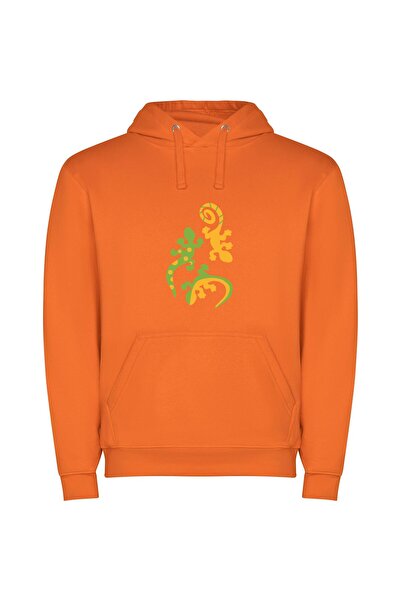 iLovePrints Colorful Gecko Illustration Φούτερ με κουκούλα σε χρώμα Πορτοκαλί