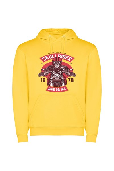 iLovePrints Rebel Rider Skull Φούτερ με κουκούλα σε χρώμα Κίτρινο