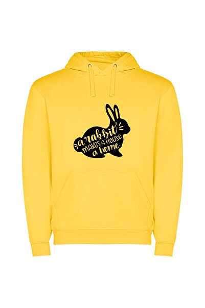iLovePrints Homesick Hoppy Hare Φούτερ με κουκούλα σε χρώμα Κίτρινο
