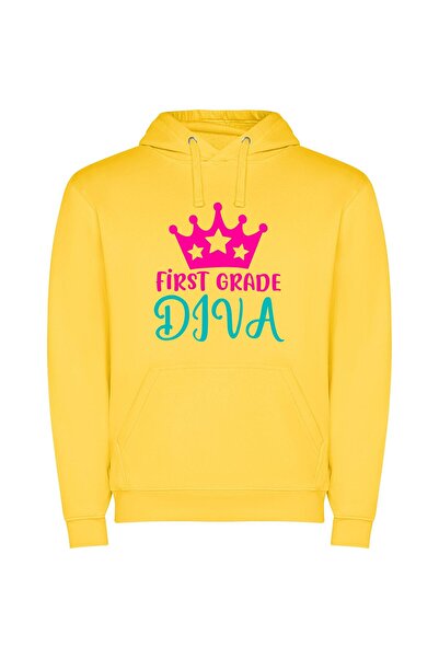 iLovePrints Glamorous Grade Diva Crown Φούτερ με κουκούλα σε χρώμα Κίτρινο