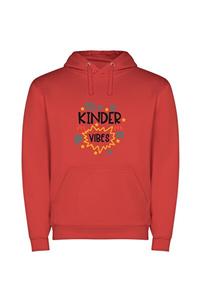 iLovePrints Joyful Kids' Positive Vibes Φούτερ με κουκούλα σε χρώμα Κόκκινο