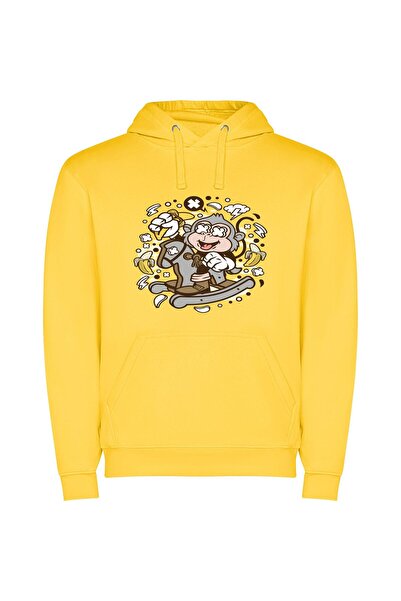 iLovePrints Funky Monkey Mishaps Φούτερ με κουκούλα σε χρώμα Κίτρινο