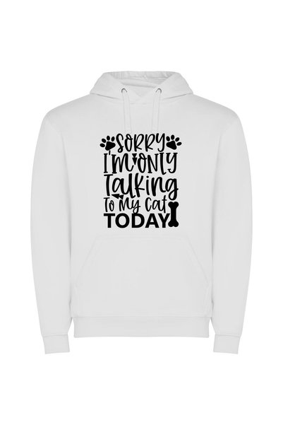 iLovePrints Cat-Day Silence: Apologetic Monochrome Φούτερ με κουκούλα σε χρώμ...