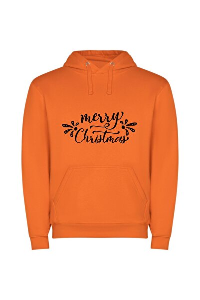 iLovePrints Festive Inked Greeting Φούτερ με κουκούλα σε χρώμα Πορτοκαλί