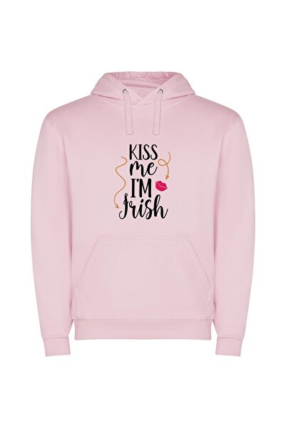 iLovePrints Irish Teaser: Kiss Me Φούτερ με κουκούλα σε χρώμα Ροζ