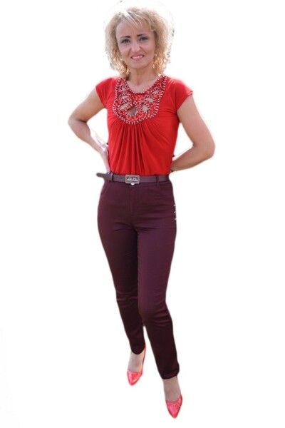 OEM Pantalon chic, de culoare mov, cu design de strasuri aplicate