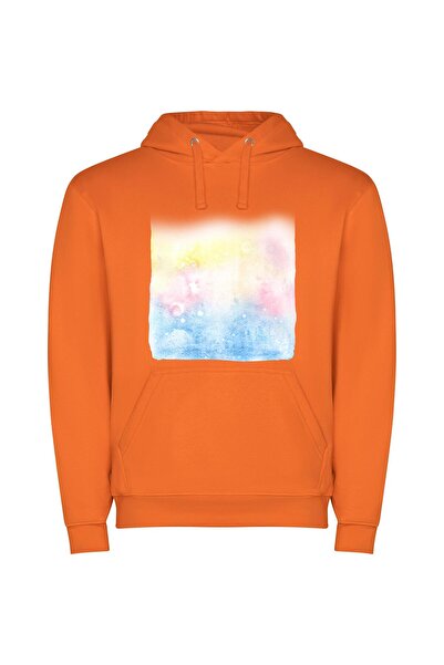 iLovePrints Colorful Watercolor Dream Φούτερ με κουκούλα σε χρώμα Πορτοκαλί