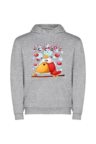 iLovePrints Cocky Cardinal Crowned Φούτερ με κουκούλα σε χρώμα Γκρι