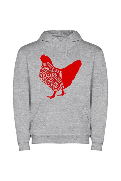 iLovePrints Scarlet Silhouette: Avian Elegance Φούτερ με κουκούλα σε χρώμα Γκρι