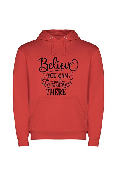 iLovePrints Believe, Conquer, Inspire Φούτερ με κουκούλα σε χρώμα Κόκκινο