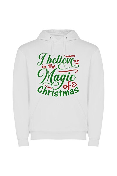 iLovePrints Merry Magical Christmas Wonderland Φούτερ με κουκούλα σε χρώμα Λευκό