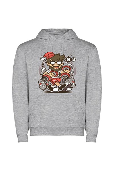 iLovePrints Muscle Man's Dumbbells Delight Φούτερ με κουκούλα σε χρώμα Γκρι
