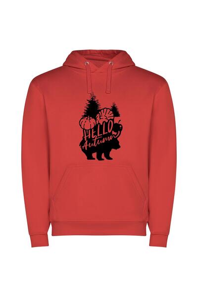 iLovePrints Autumn's Monochromatic Bear Φούτερ με κουκούλα σε χρώμα Κόκκινο