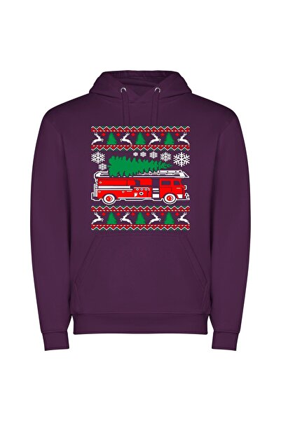 iLovePrints Festive Adobe Illustrator Truck Φούτερ με κουκούλα σε χρώμα Μωβ