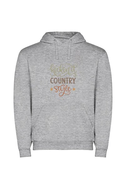 iLovePrints Cowboy Style Revival Φούτερ με κουκούλα σε χρώμα Γκρι