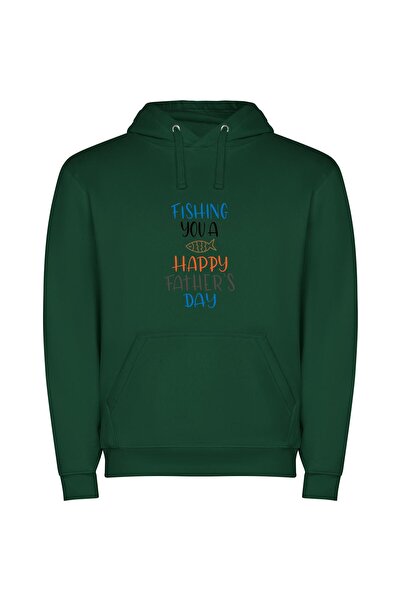 iLovePrints Fishing Dad's Happy Day Φούτερ με κουκούλα σε χρώμα Πράσινο