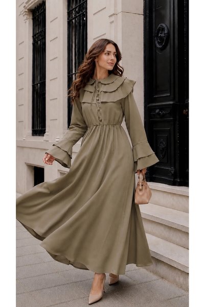 Moda Algan Bella Bebe Yaka Elbise MA10008 Haki