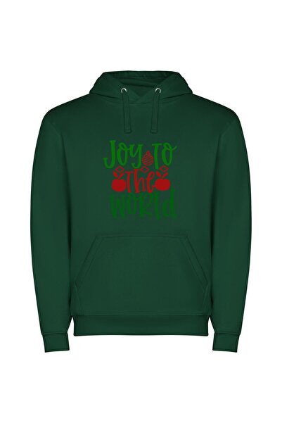 iLovePrints Joyful Holiday Greetings Φούτερ με κουκούλα σε χρώμα Πράσινο
