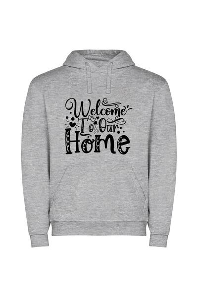 iLovePrints Welcome Home: Hand-Drawn Elegance Φούτερ με κουκούλα σε χρώμα Γκρι