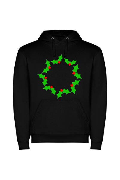 iLovePrints Holly Halo: Festive Laurel Φούτερ με κουκούλα σε χρώμα Μαύρο