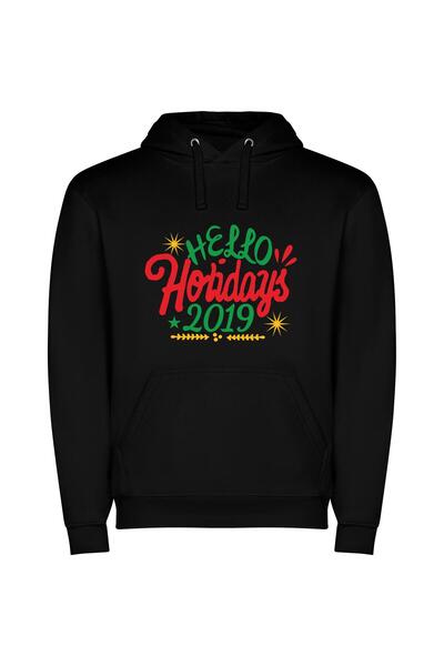 iLovePrints Festive Greetings Galore! Φούτερ με κουκούλα σε χρώμα Μαύρο