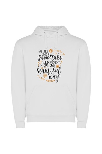 iLovePrints Unique Snowflake Elegance Φούτερ με κουκούλα σε χρώμα Λευκό